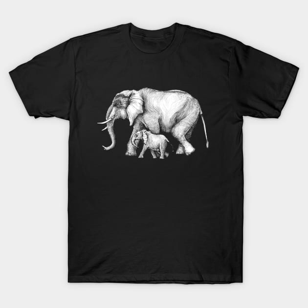 Mama Elephant and Baby Tag-a-long T-Shirt by dotsofpaint